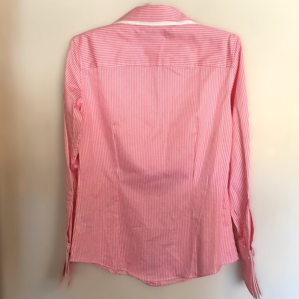 ๐ ๐๐๐๐๐๐ ๐๐๐๐๐๐๐๐ ๐ French Cuff Blouse Pink/White Stripe NEW!! - Picture 4 of 11